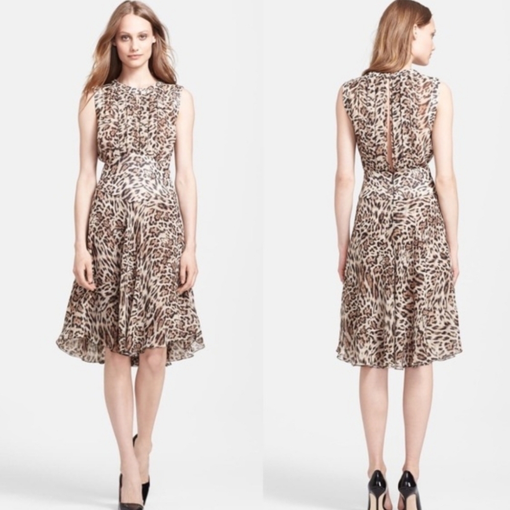 L'AGENCE Leopard Print Open Back Front Slit Sleeveless Dress Size 6